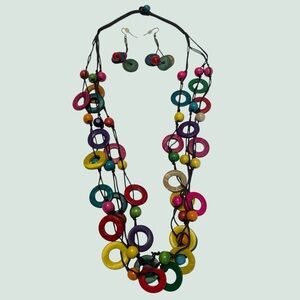 Bohemian Colorful Circle Necklace & Earring Set